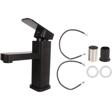 Mitigeur de lavabo réglable en acier inoxydable – Finition triple chrome – Design sans goutte – Bobine à levier unique – Pour pression basse et haute