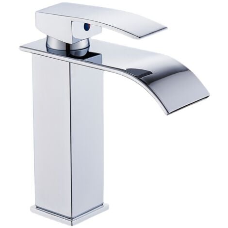 ATAG Mitigeur de lavabo, robinet cascade argenté, procédé de placage PVD, robinet eau chaude et froide