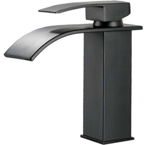 Mitigeur de lavabo Robinet cascade noir avec bec haut mitigeur lavabo haut monotrou （haut）