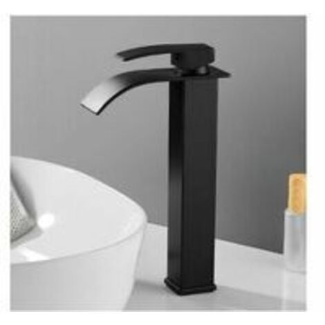 Mitigeur de lavabo Robinet cascade noir avec bec haut mitigeur lavabo haut monotrou （haut）