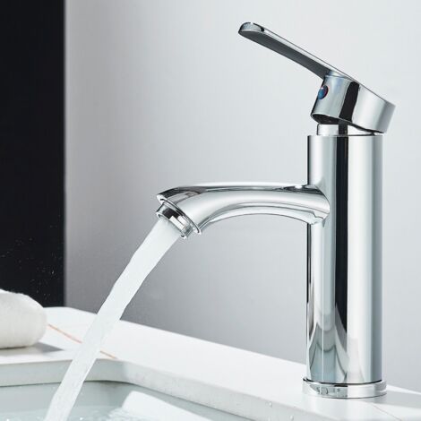 Mitigeur de Lavabo - Robinet de Salle de Bains Monocommande, Robinets de lavabo à Tiroir en Céramique à Faible Bruit, Corps en Acier Ioxydable,Chromé