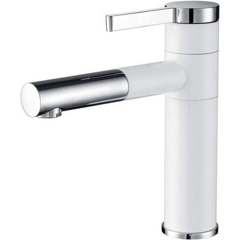 Mitigeur de lavabo Robinet de vasque de salle de bain mitigeur de lavabo en laiton blanc pivotant à 360 ° robinet de lavabo de salle de bain, mitigeur de lavabo