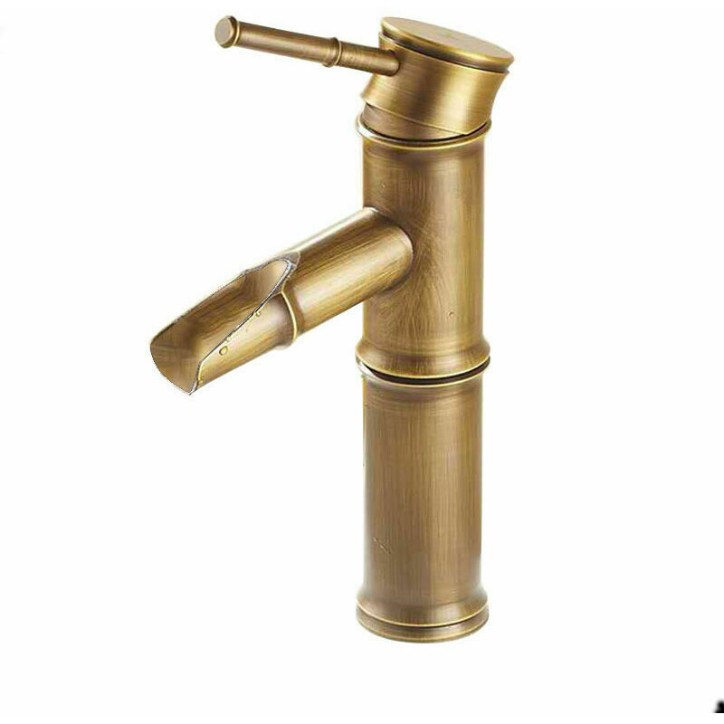 Mitigeur de lavabo Robinet d'eau chaude et froide antique tout en cuivre Robinet en bambou rétro