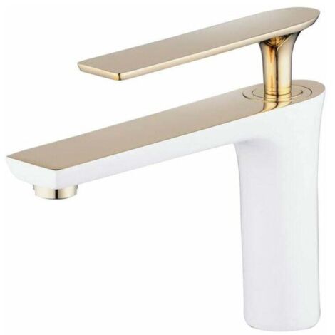 Mitigeur de lavabo Robinet d'évier de salle de bain blanc/or peinture mitigeur de lavabo mitigeur lavabo monotrou robinets d'évier de vanité