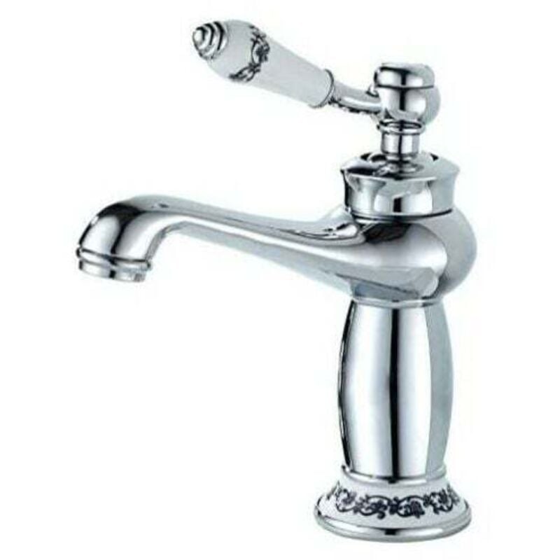 Ahlsen Mitigeur de lavabo Robinet Salle Bain Monocommande Mitigeur Lavabo DéCoration Florale En CéRamique Robinet Lavabo Salle De Bain Robinet