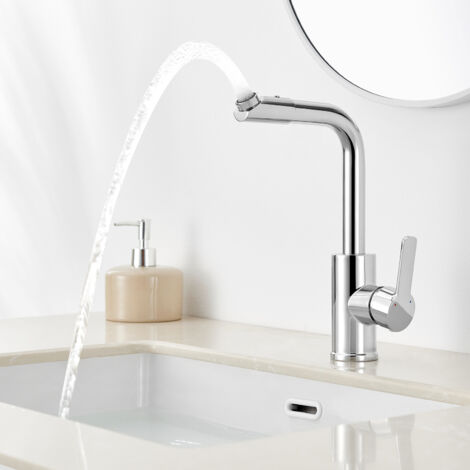 Mitigeur de Lavabo Rotatif Robinet à Eau Chaude et Froide pour Vasque, Avec Barboteur démotable