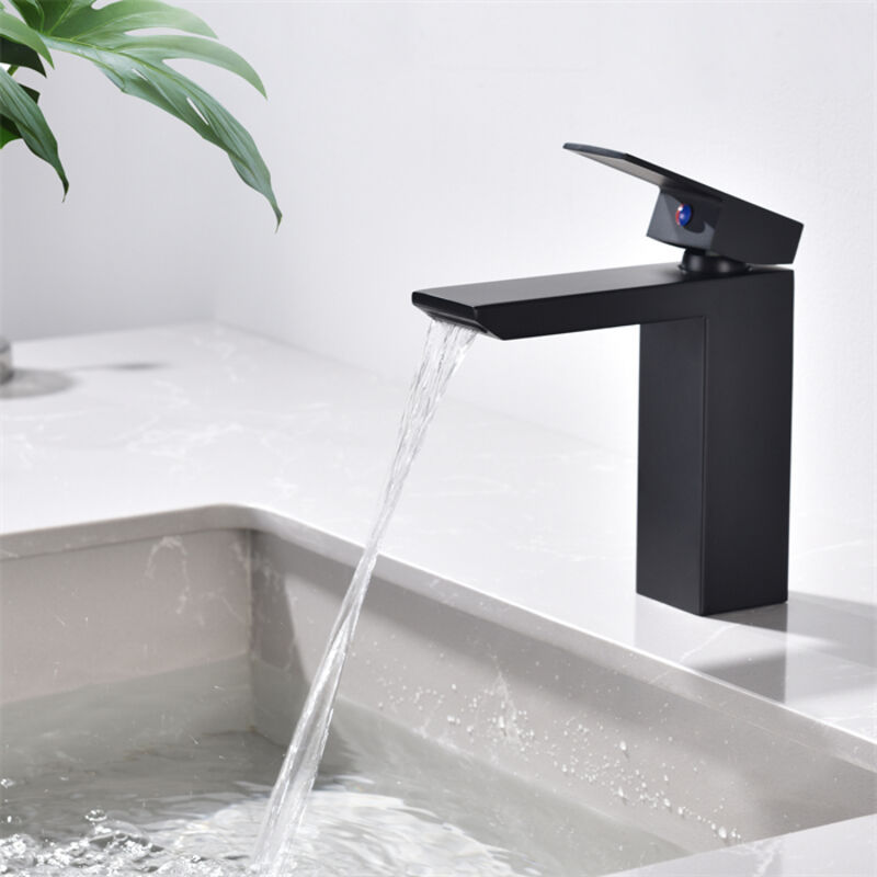 Mitigeur de Lavabo Cascade Robinet Salle de Bain en Acier Inox Robinet Lavabo Noir Design Moderne