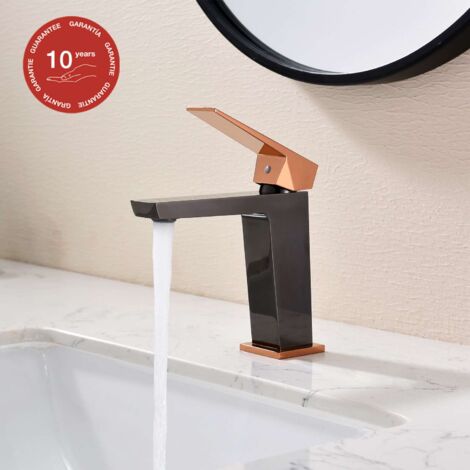 Mitigeur de lavabo SKY BATH noir cristal et or rose PVD série Infinite