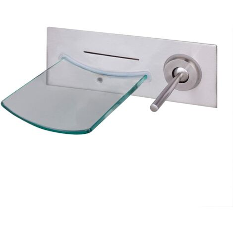 Mitigeur de lavabo Vasque de salle de bain à grande diffusion évier mitigeur robinet cascade bec en verre robinet à levier unique plaque de nickel brossé mural