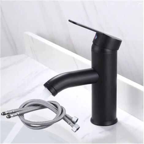 Mitigeur de lavabo,salle de bain robinet, Robinet mitigeur de table pour eau chaude et eau froide, noir mat - 17cm