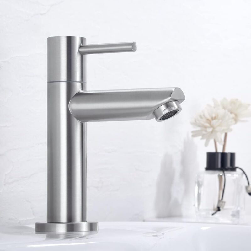 Aougo - Mitigeur de Salle de Bains, Robinet de Lavabo Monocommande, Acier Inoxydable, Gris