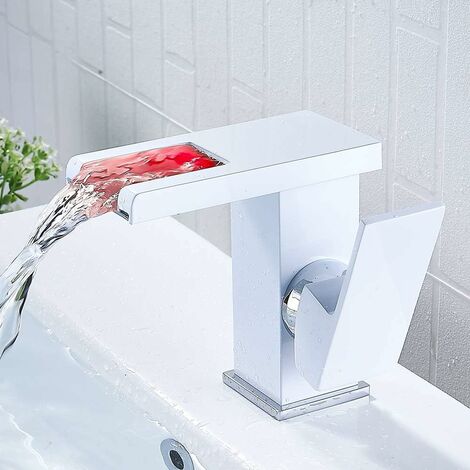 Mitigeur de salle de bains Waterfall LED, or blanc haut