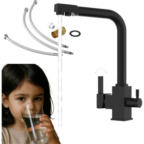 Mitigeur d'évier 3 voies NODE noir mat avec fonction eau filtrée - Design moderne en laiton
