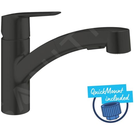 Mitigeur d'évier avec douchette extractible noir mat – Hauteur 185 mm – Cartouche céramique GROHE Long-Life – 305312431