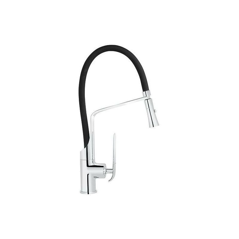 Mitigeur d'evier BUERO chrome flexible de douche en noir, entraxe 186mm