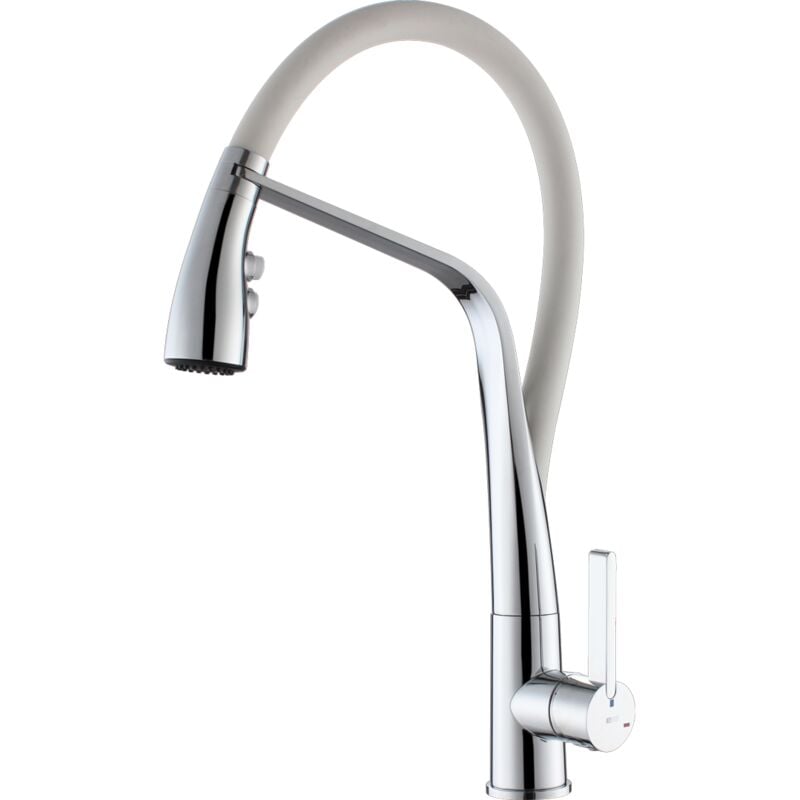 Essebagno - Mitigeur évier à douchette Angel chrome avec flexible blanc