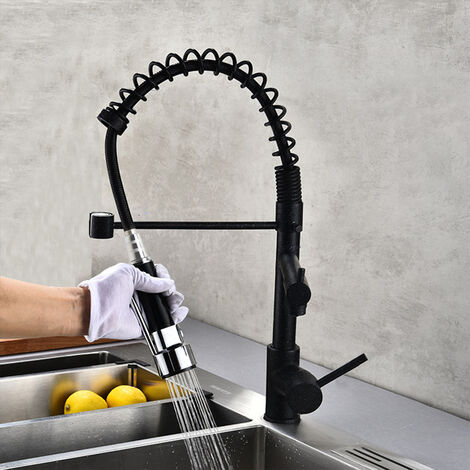 Habitium : Robinet mitigeur de cuisine bec flexible avec finition noir mat  et black gun en metal Seine Imex