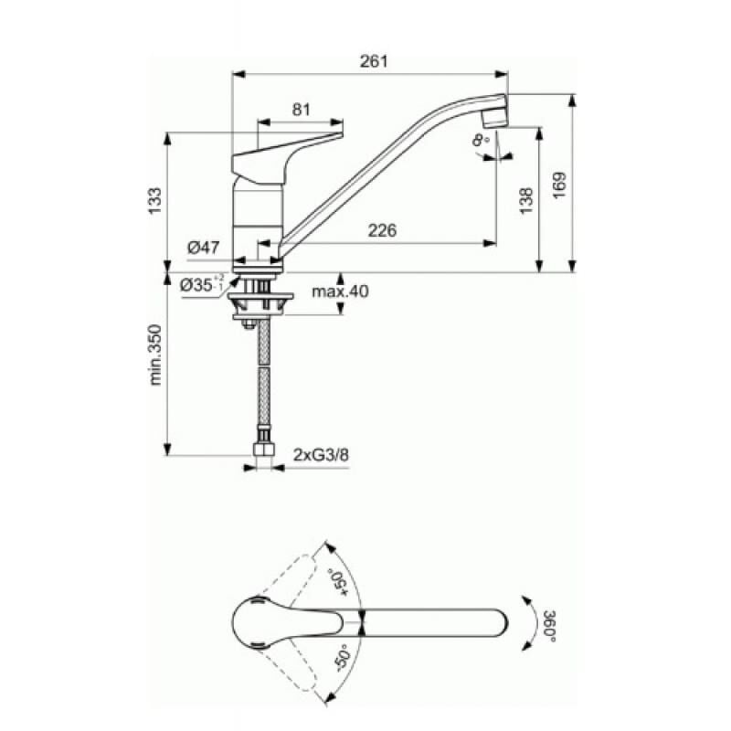 Mitigeur d'évier (cuisine) bec bas profilé chromé Ulysse NF C3 - PORCHER