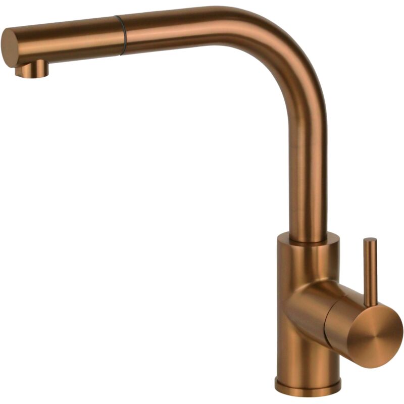 Mitigeur d'évier cuisine en acier inoxydable couleur cuivre brossé pvd avec douchette extractible Pollini NF0004R Cuivre brossé pvd