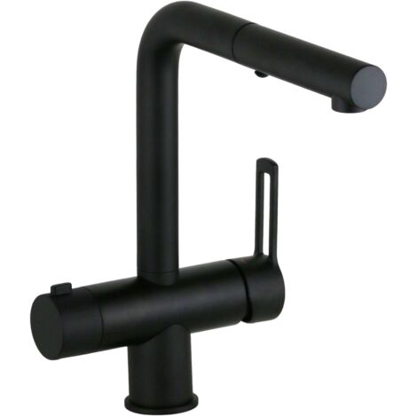 Mitigeur d'évier de cuisine 3 voies noir mat avec douchette extractible 2 jets Paffoni Ringo RIN295NO-MET  Noir mat