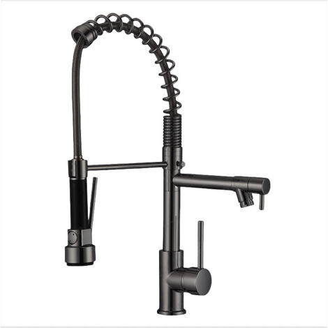Mitigeur d'évier de cuisine avec alimentation en eau chaude et froide, construction en laiton chromé, bec pivotant à 360°, pommeau extractible à un trou, mécanisme de mitigeur rotatif, double fonction