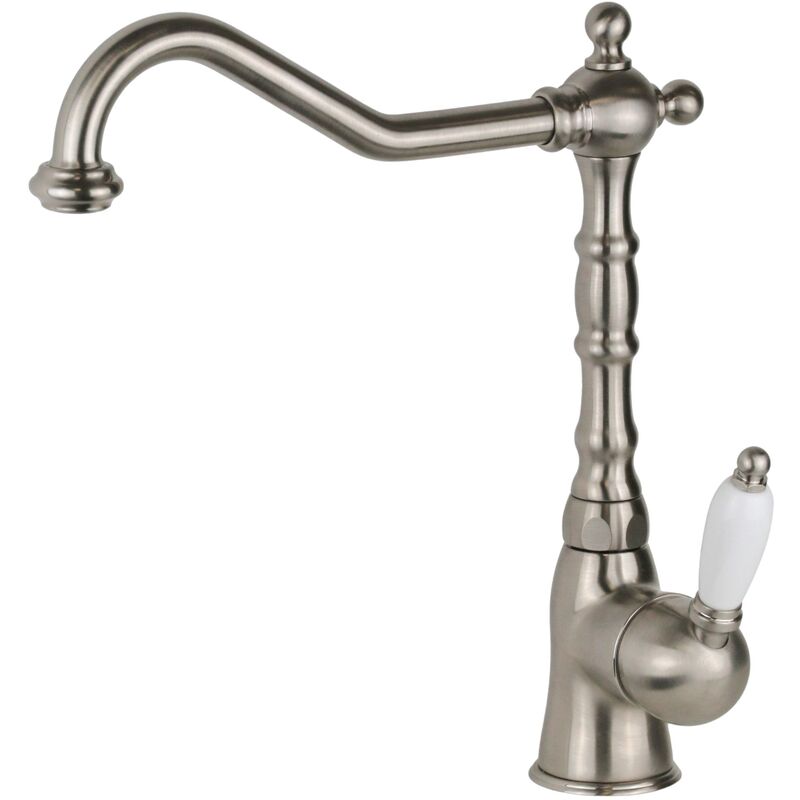 Mitigeur d'évier de cuisine avec bec pivotant de style rétro de couleur acier brossé Gattoni Orta RE135NS acier inoxydable brossé