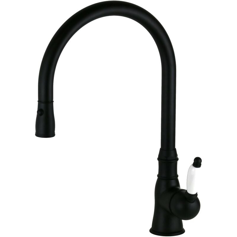 Mitigeur d'évier de cuisine bec haut avec douche extractible noir mat Gattoni orta 0240/PCNO Noir mat