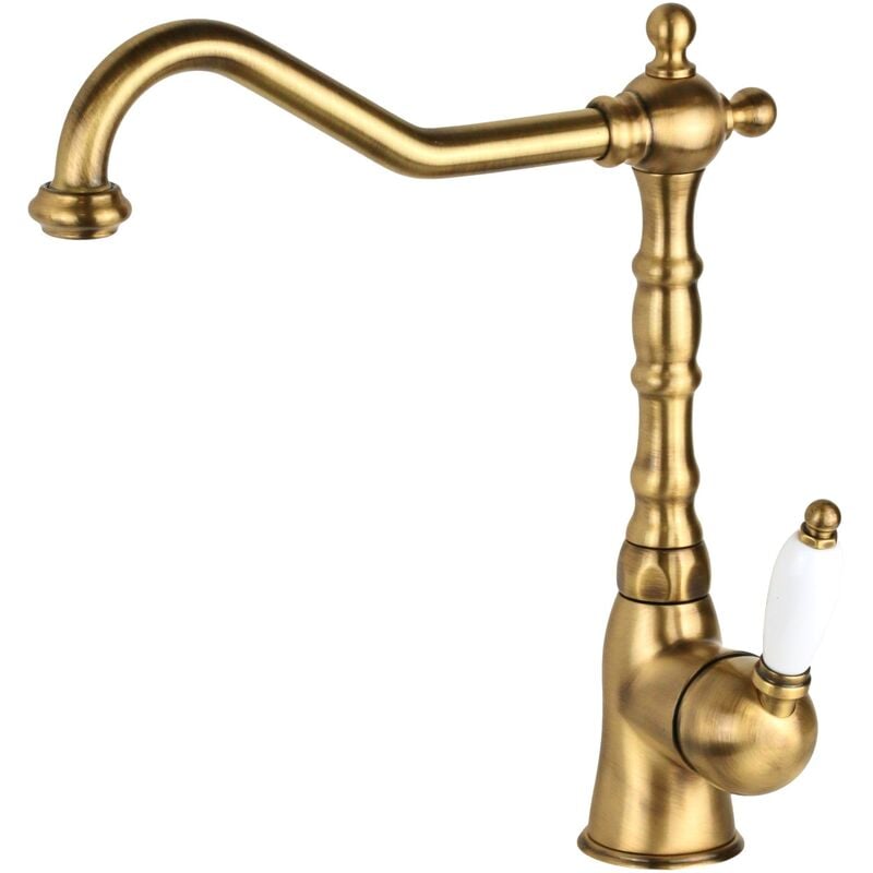 Mitigeur d'évier de cuisine de couleur bronze avec poignée blanche de style rétro Gattoni Orta RE135V0 Bronze