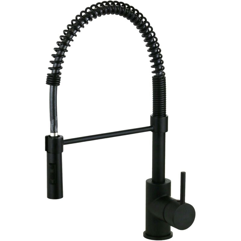 Mitigeur d'évier de cuisine de couleur noir mat avec ressort Pollini feel 1594TB Noir mat