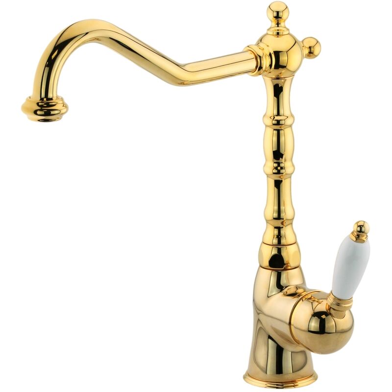 Mitigeur d'évier de cuisine de style rétro avec bec pivotant doré Gattoni Orta RE135D0 Or