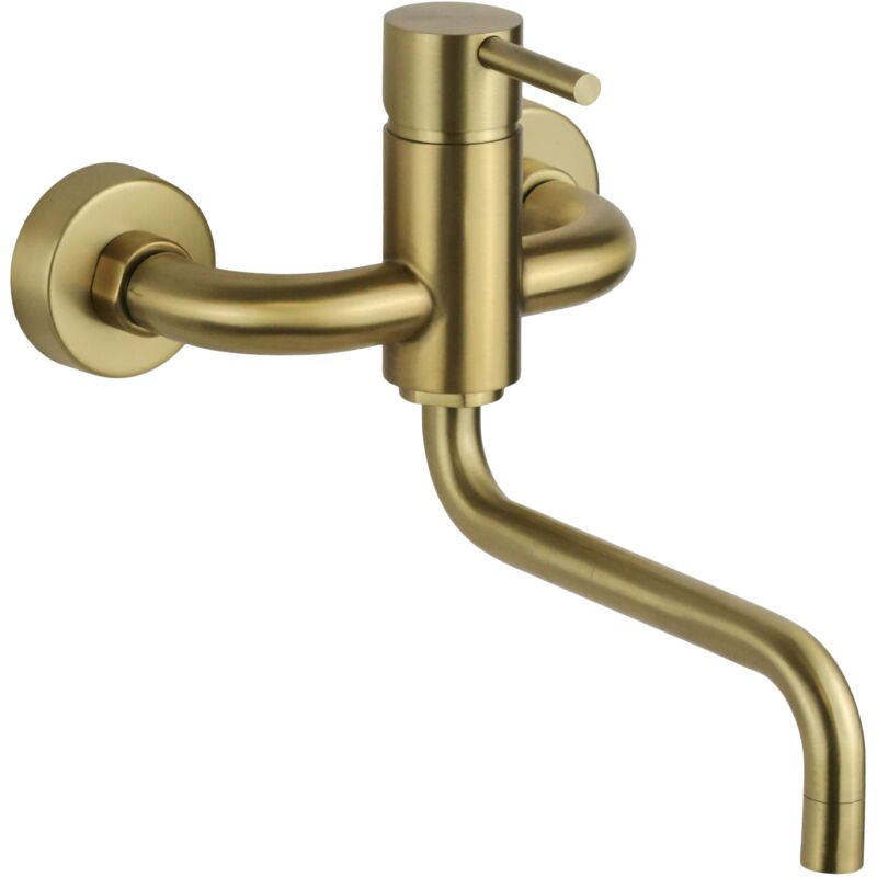 Pollini Acqua Design - Mitigeur d'évier de cuisine mural en acier inoxydable couleur pvd or brossé avec bec orientable Pollini AP2071C pvd Or Brossé