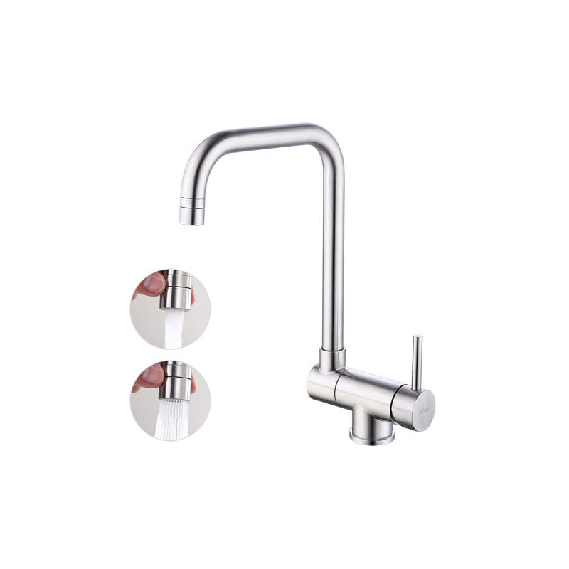 ZVD - Mitigeur d'évier Bec Rabattable 360° Rotatif en Acier Nickel Brossé Robinet Cuisine Repliable pour Evier Contre Fenêtre