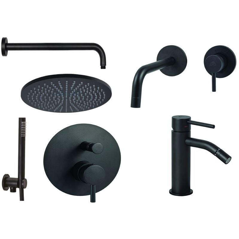Paffoni - Mitigeur d'évier mural, bidet et kit de douche en noir mat Light KITLIG8NO