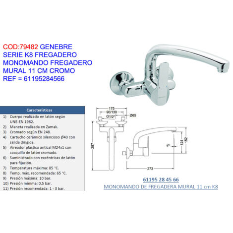 Mitigeur d'évier mural Genebre Faucet K8 11 cm CR61195284566