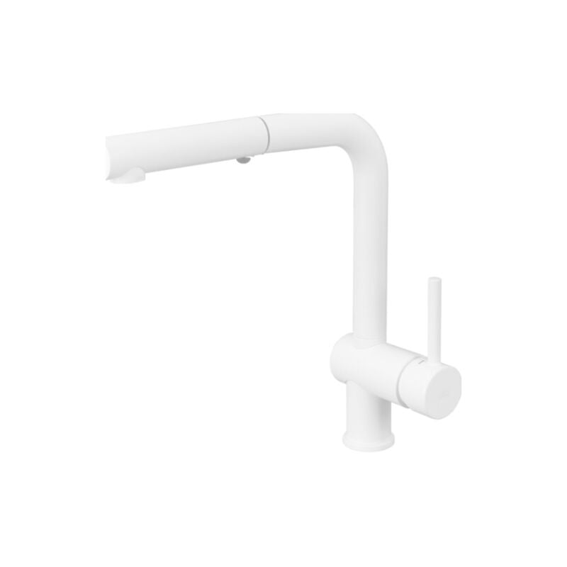 Mitigeur évier avec douchette extractible blanc mat Paffoni Light series LIG285BO-MET Laiton - Blanc opaque
