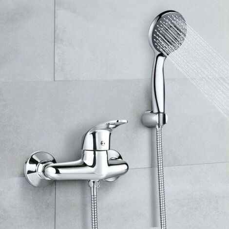 Mitigeur Douche Chrome avec Douchette à Main 3 Jets Modes avec Tuyau Flexible de 1,5 m et Support de Douche Fixe – DBWF02FA
