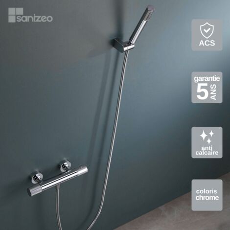 Mitigeur Douche chromé Pommeau Anti-Calcaire - Design Moderne et Économie d'eau - Kit Complet LINE IMEX