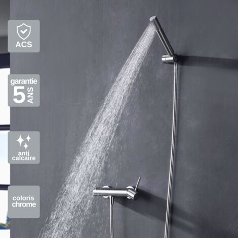 Mitigeur Douche chromé Pommeau Anti-Calcaire - Design Moderne et Économie d'eau - Kit Complet MONZA IMEX