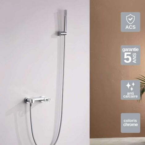 Mitigeur Douche chromé Pommeau Anti-Calcaire - Design Moderne et Économie d'eau - Kit Complet OLIMPO IMEX