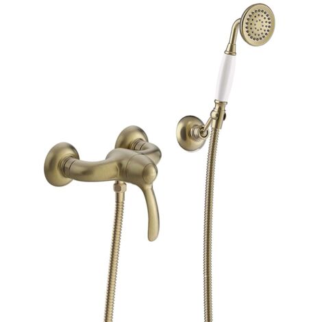 Mitigeur douche Douchette à main anticalcaire Laiton Vieilli Mat avec support orientable EXCLUSIVE - TRES 24216701LM