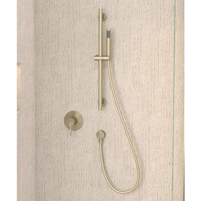 Kroos ® - Mitigeur douche encastré avec ensemble barre et douchette Doré brossé - Corbeau