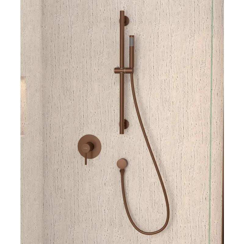 Kroos ® - Mitigeur douche encastré avec ensemble barre et douchette Or rose brossé - Corbeau