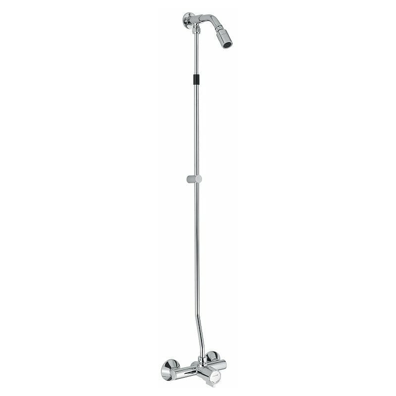 Idral - Mitigeur douche externe moderne mural temporisé avec pomme de douche KSA32/31-30 Chromé - Laiton