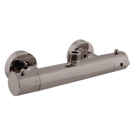 Mitigeur douche mural thermostatique en laiton gris métal brossé - sortie haut