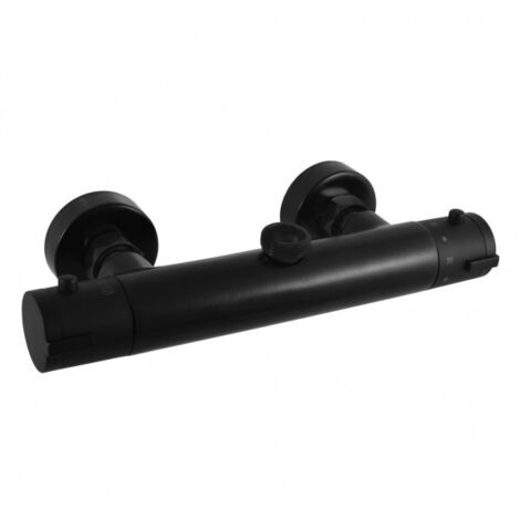 Mitigeur douche mural thermostatique en laiton noir mat sortie douchette haut