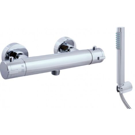 Mitigeur douche mural thermostatique laiton chromé sortie douchette bas-Chromé-Chromé--