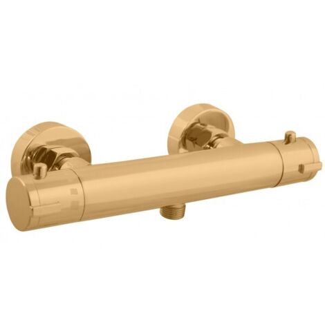 Mitigeur douche mural thermostatique laiton doré brossé sortie douchette bas
