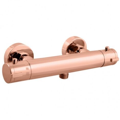 Mitigeur douche mural thermostatique laiton rose gold poli sortie douchette bas