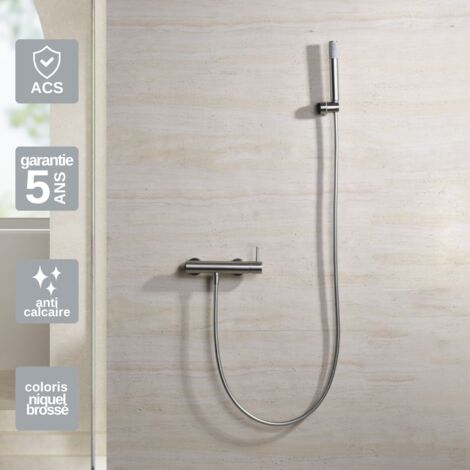 Mitigeur Douche niquel brossé Pommeau Anti-Calcaire - Design Moderne et Économie d'eau - Kit Complet MONZA IMEX