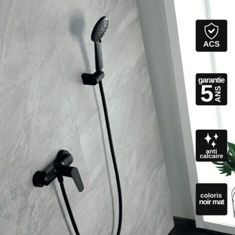 Mitigeur Douche noir mat Pommeau Anti-Calcaire - Design Moderne et Économie d'eau - Kit Complet BELGICA IMEX